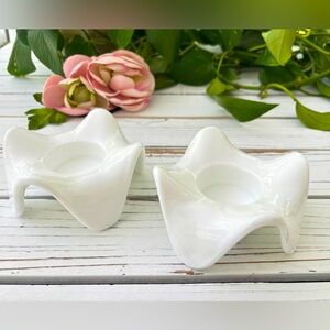 Vintage Holmegaard White Glass Candle Holders (set of 2)